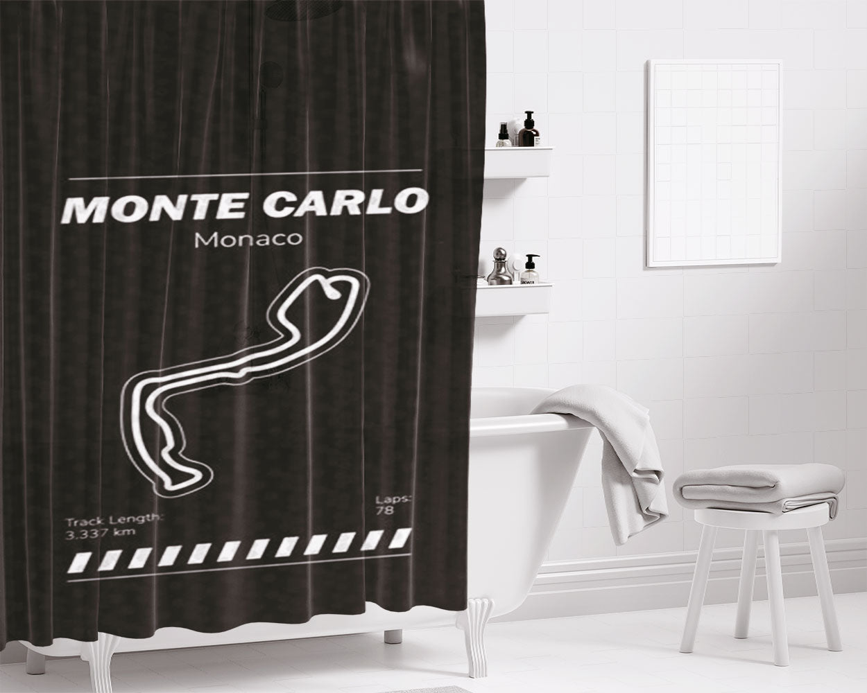 Monte Carlo Circuit Bathroom Shower Curtain Fabric Waterproof | 66 X 72 Inch