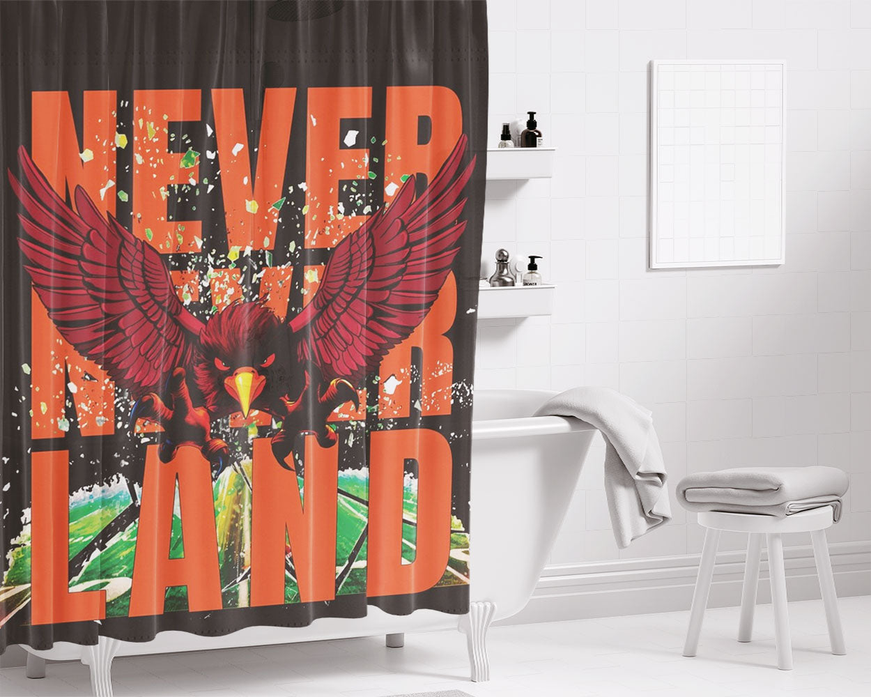 Never Never Land Virginia Tech Bathroom Shower Curtain Fabric Waterproof | 66 X 72 Inch