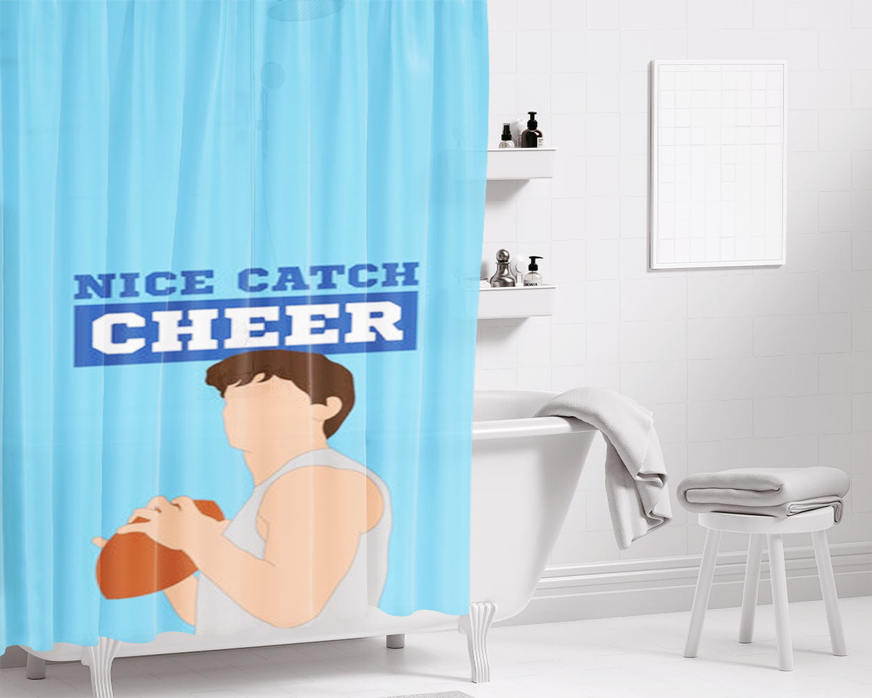 Nice Catch Cheer Bathroom Shower Curtain Fabric Waterproof | 66 X 72 Inch