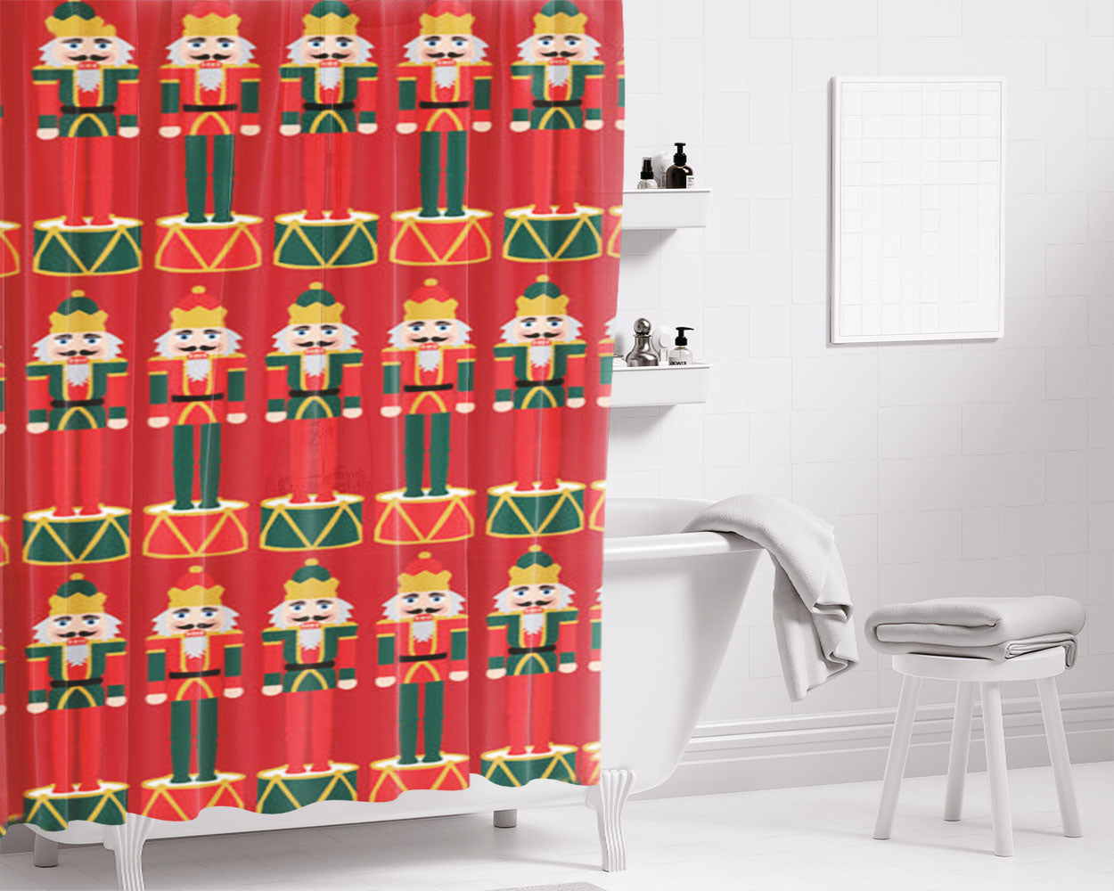 Nutcracker - Christmas Patterns Bathroom Shower Curtain Fabric Waterproof | 66 X 72 Inch