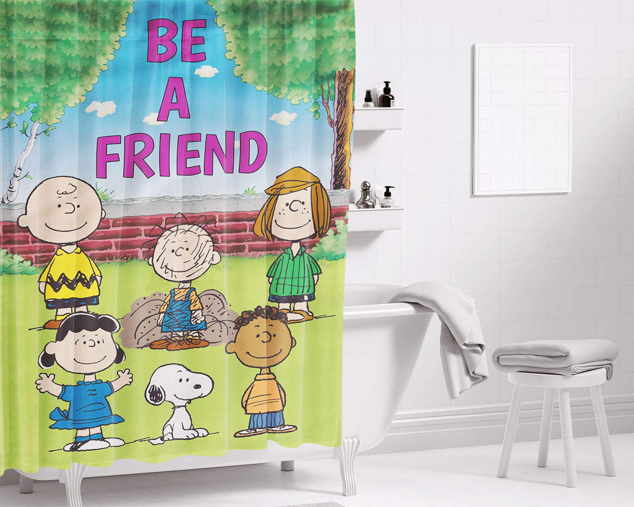 Peanuts Be A Friend Bathroom Shower Curtain Fabric Waterproof | 66 X 72 Inch
