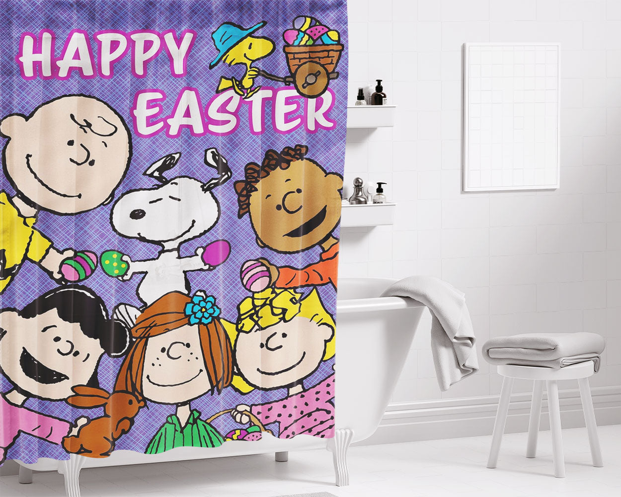 Peanuts Characters Easter Bathroom Shower Curtain Fabric Waterproof | 66 X 72 Inch