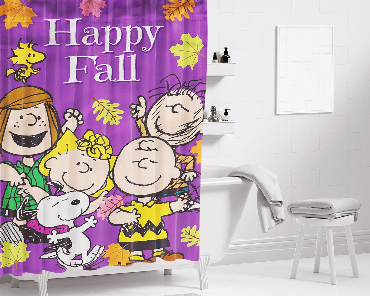 Peanuts Gang Fall Bathroom Shower Curtain Fabric Waterproof | 66 X 72 Inch
