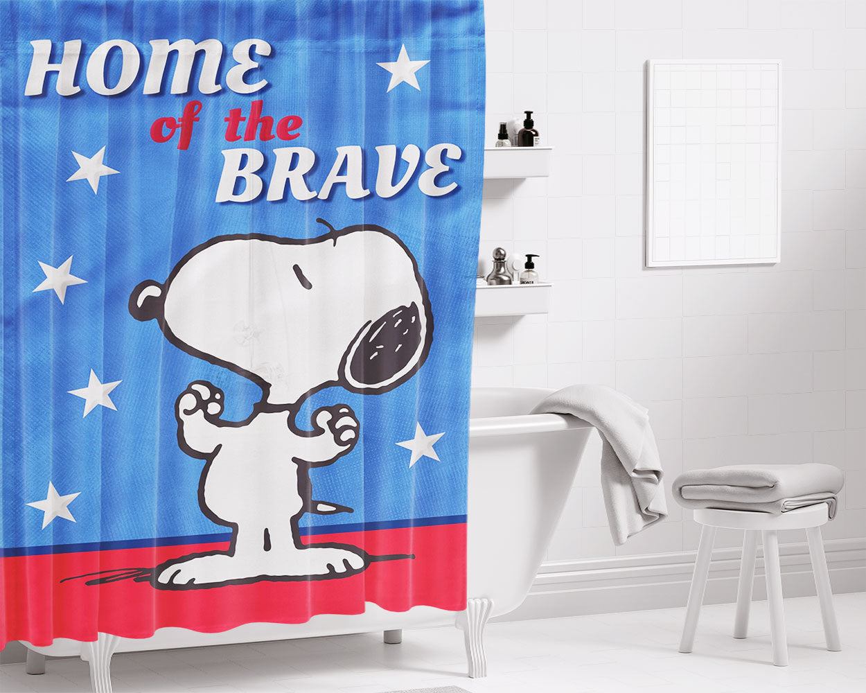 Peanuts Home Of The Brave Snoopy Bathroom Shower Curtain Fabric Waterproof | 66 X 72 Inch
