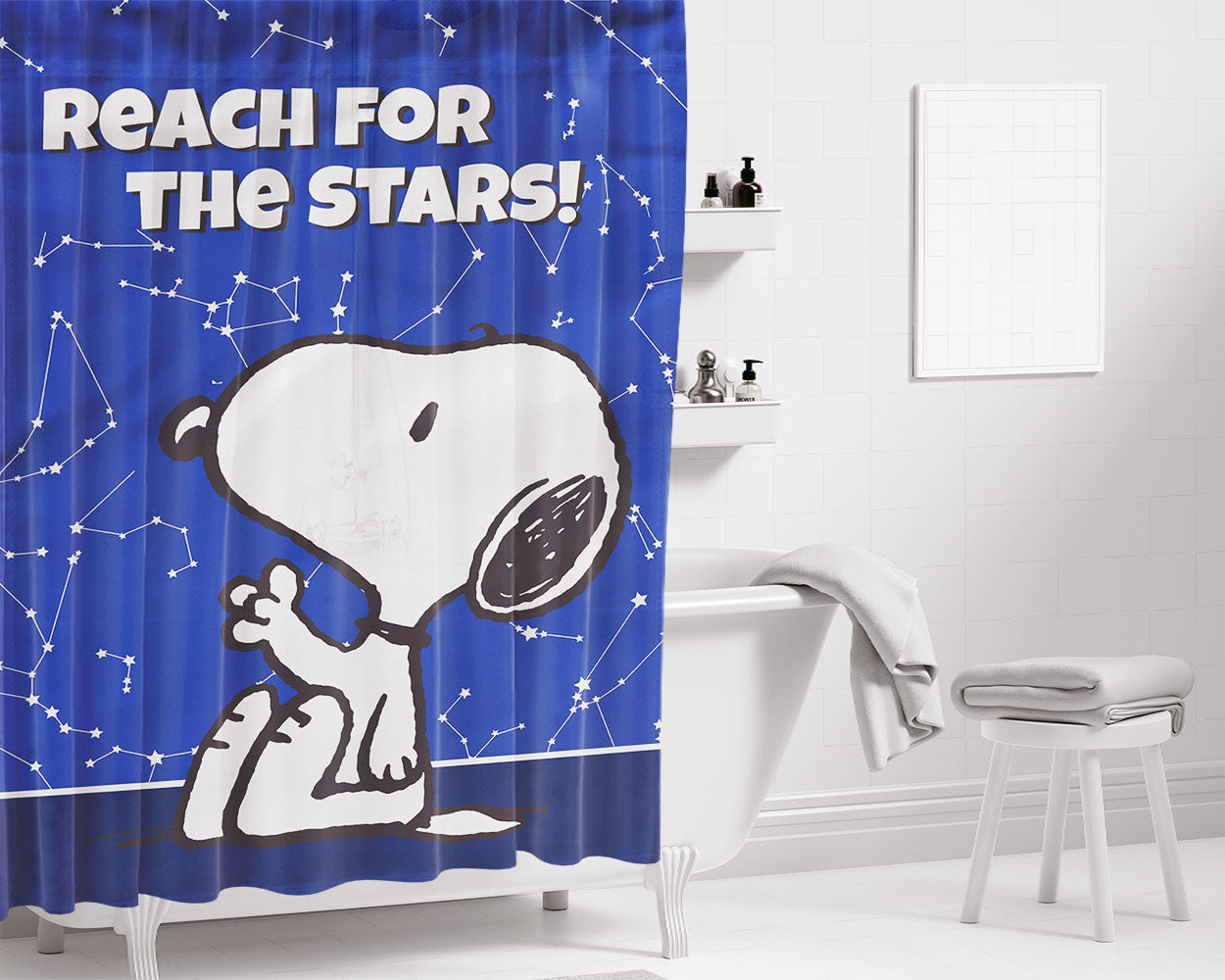 Peanuts Reach For The Stars Snoopy Bathroom Shower Curtain Fabric Waterproof | 66 X 72 Inch