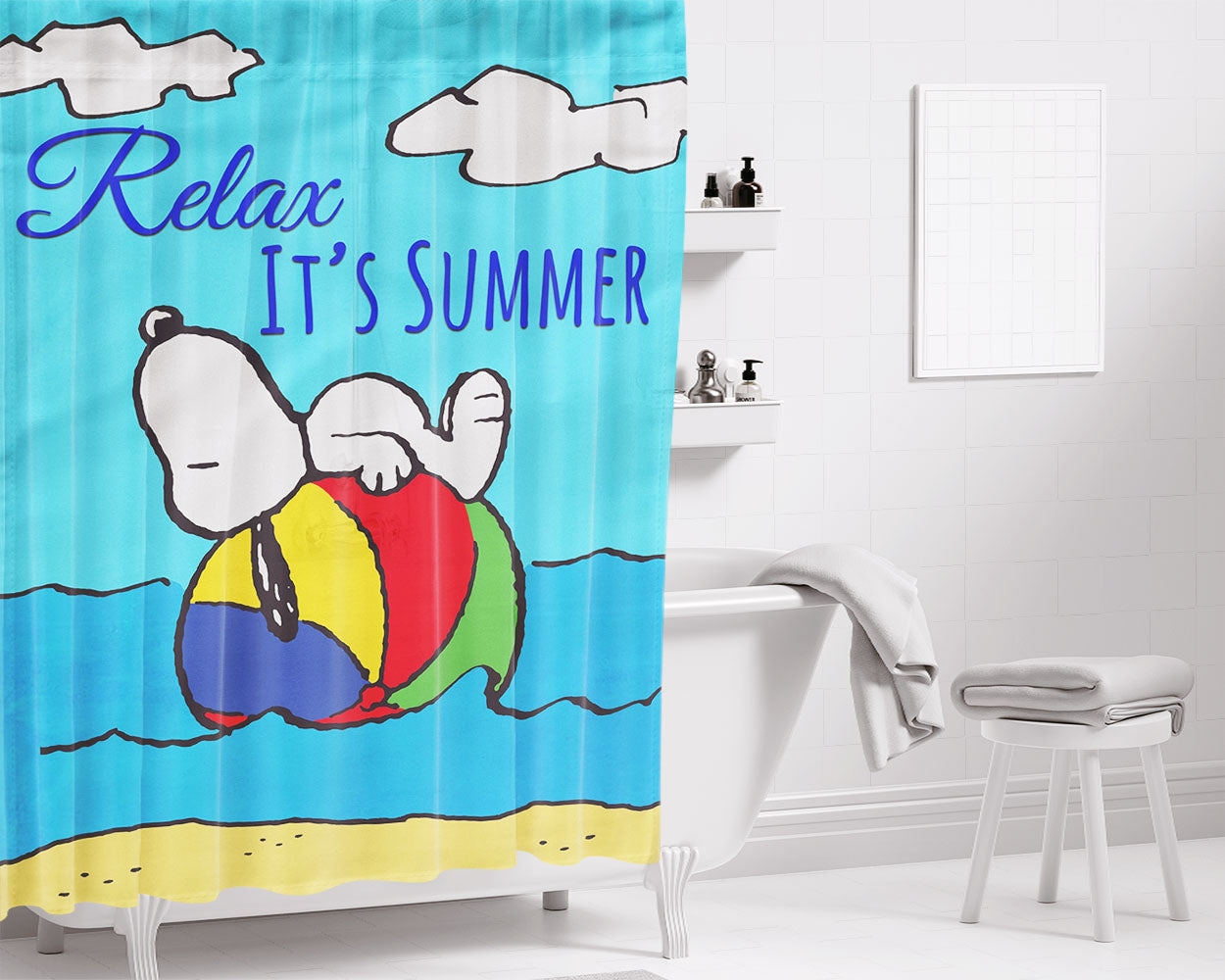 Peanuts Relax, It'S Summer Snoopy Bathroom Shower Curtain Fabric Waterproof | 66 X 72 Inch