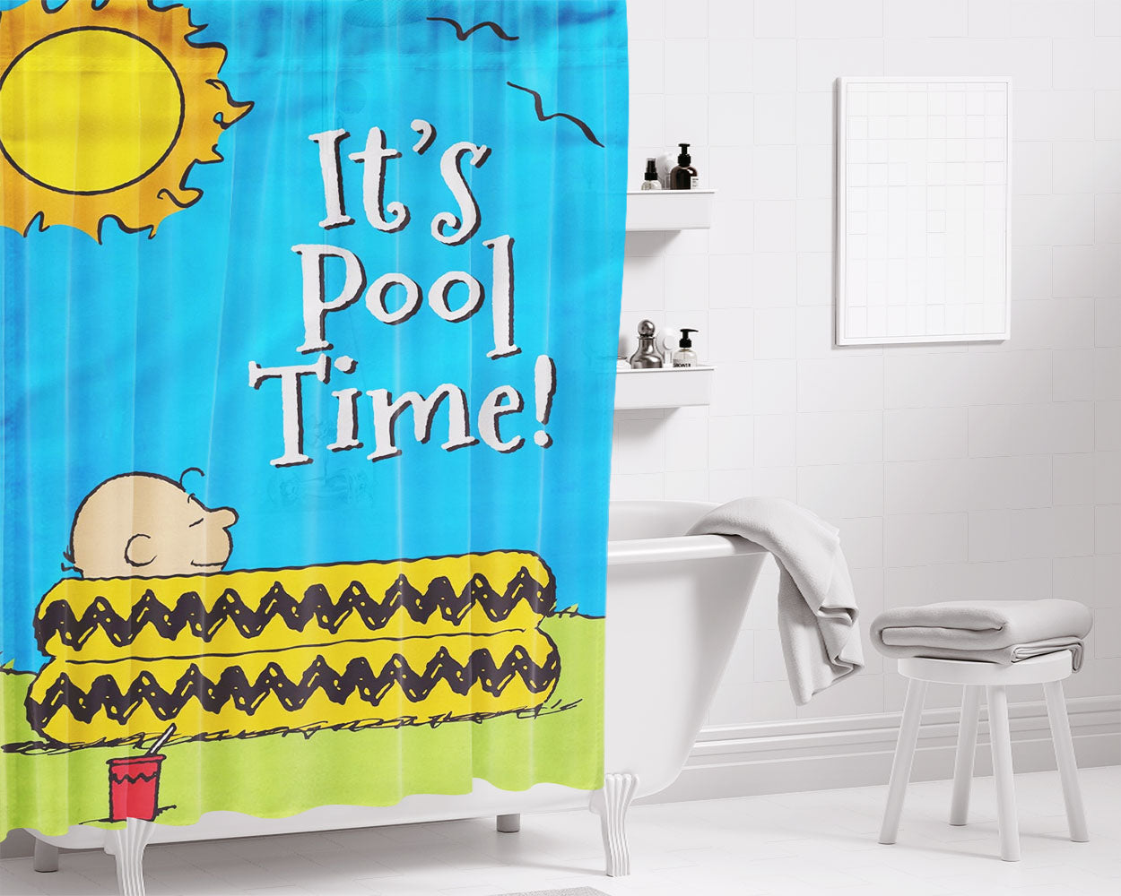 Peanuts Summer Bathroom Shower Curtain Fabric Waterproof | 66 X 72 Inch
