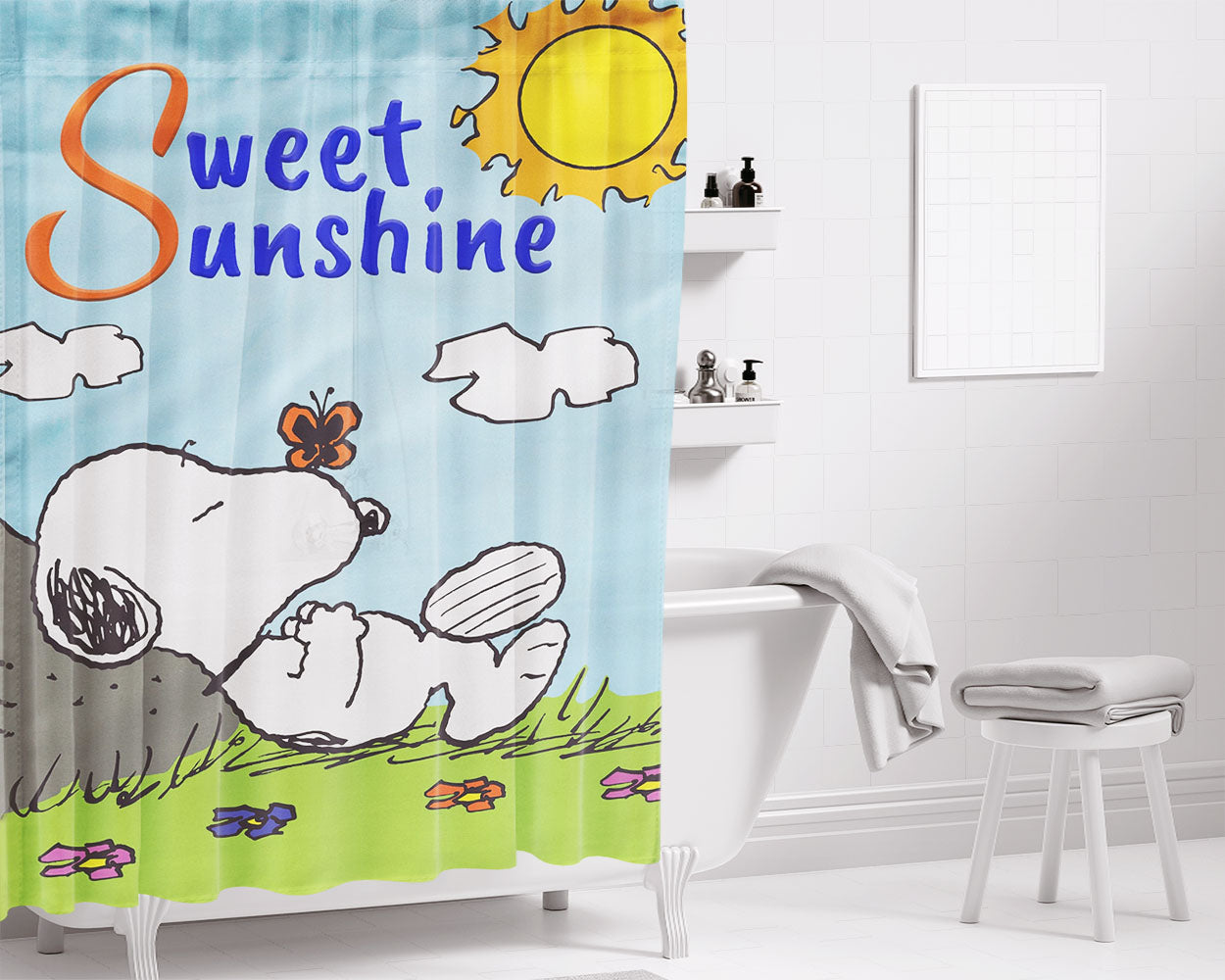 Peanuts Sweet Sunshine Snoopy Bathroom Shower Curtain Fabric Waterproof | 66 X 72 Inch