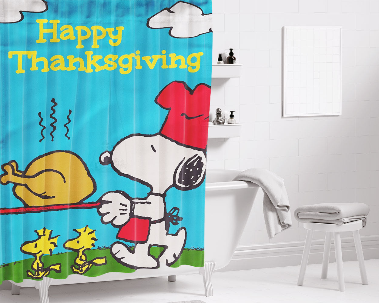 Peanuts Thanksgiving Snoopy Bathroom Shower Curtain Fabric Waterproof | 66 X 72 Inch