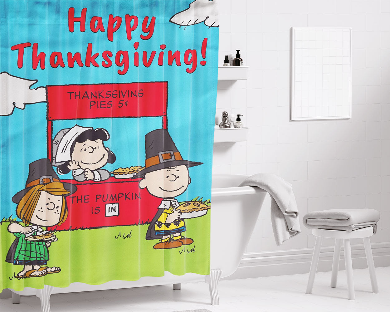 Peanuts Thanksgiving Bathroom Shower Curtain Fabric Waterproof | 66 X 72 Inch