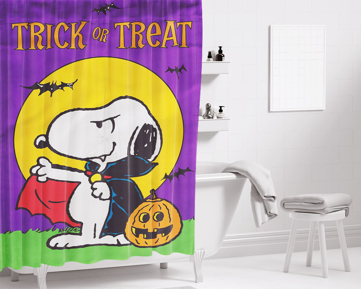 Peanuts Trick Or Treat Vampire Snoopy Bathroom Shower Curtain Fabric Waterproof | 66 X 72 Inch