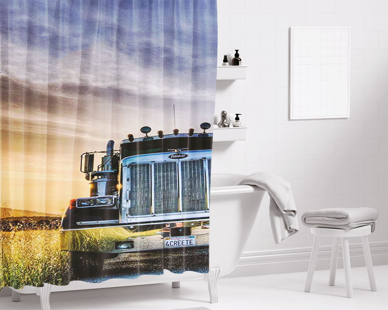 Peterbilt Truck Bathroom Shower Curtain Fabric Waterproof | 66 X 72 Inch