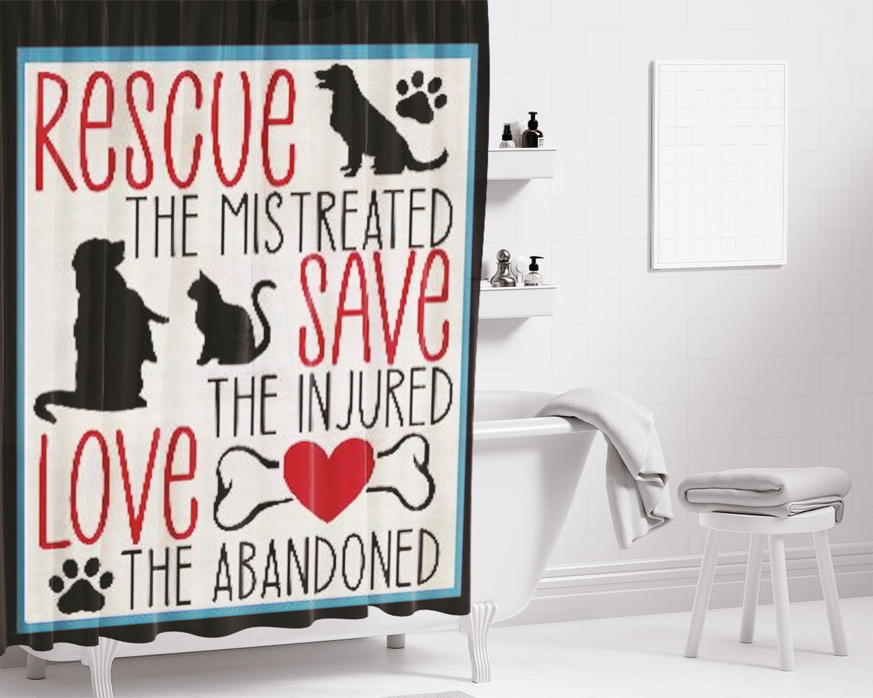 Rescue The Mistreated Bathroom Shower Curtain Fabric Waterproof | 66 X 72 Inch