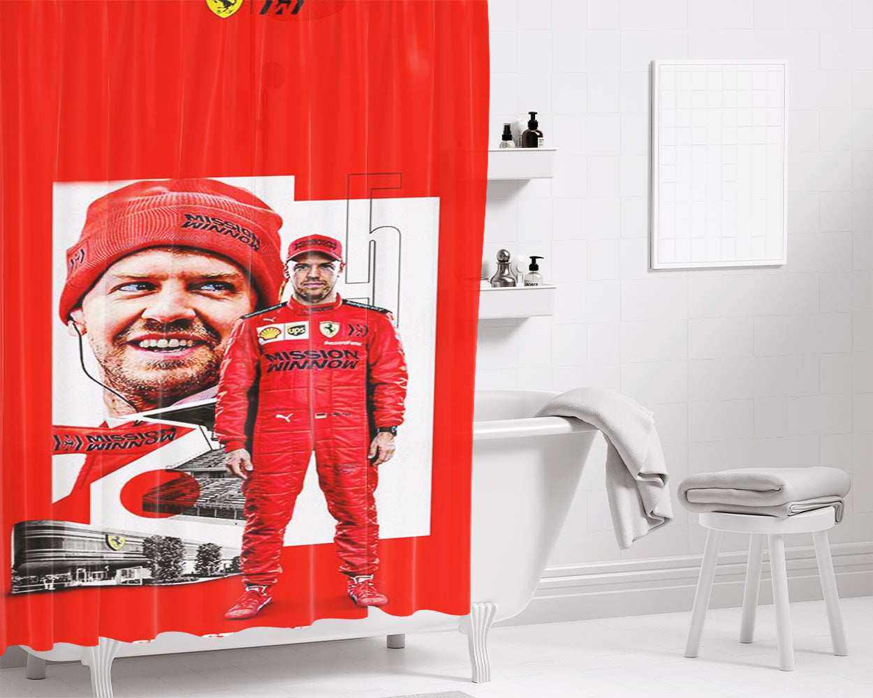 Sebastian Vettel Formula One 4 Bathroom Shower Curtain Fabric Waterproof | 66 X 72 Inch