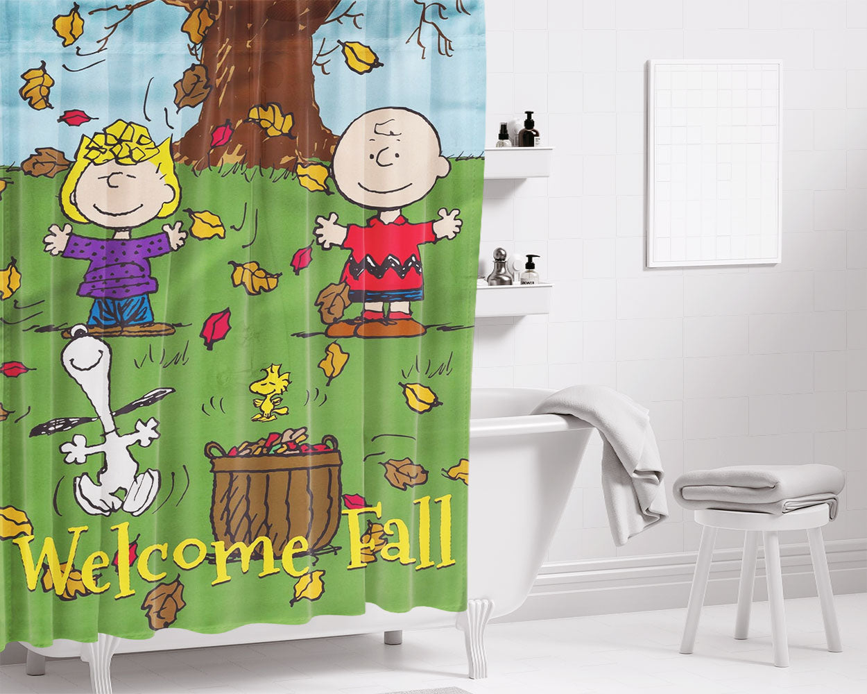 Snoopy Charlie Brown Welcome Fall Bathroom Shower Curtain Fabric Waterproof | 66 X 72 Inch