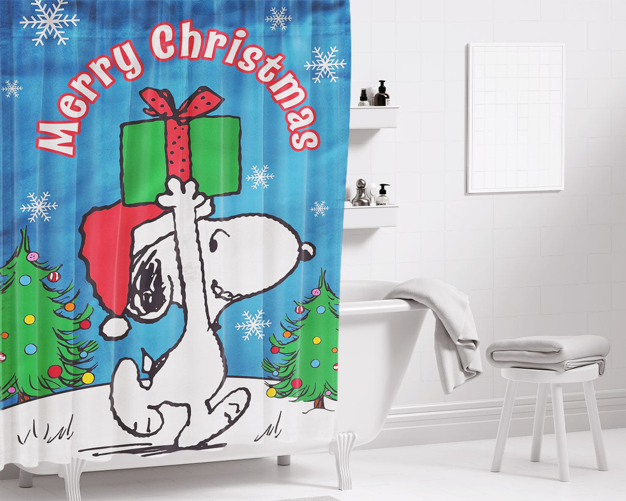 Snoopy Christmas Peanuts Bathroom Shower Curtain Fabric Waterproof | 66 X 72 Inch