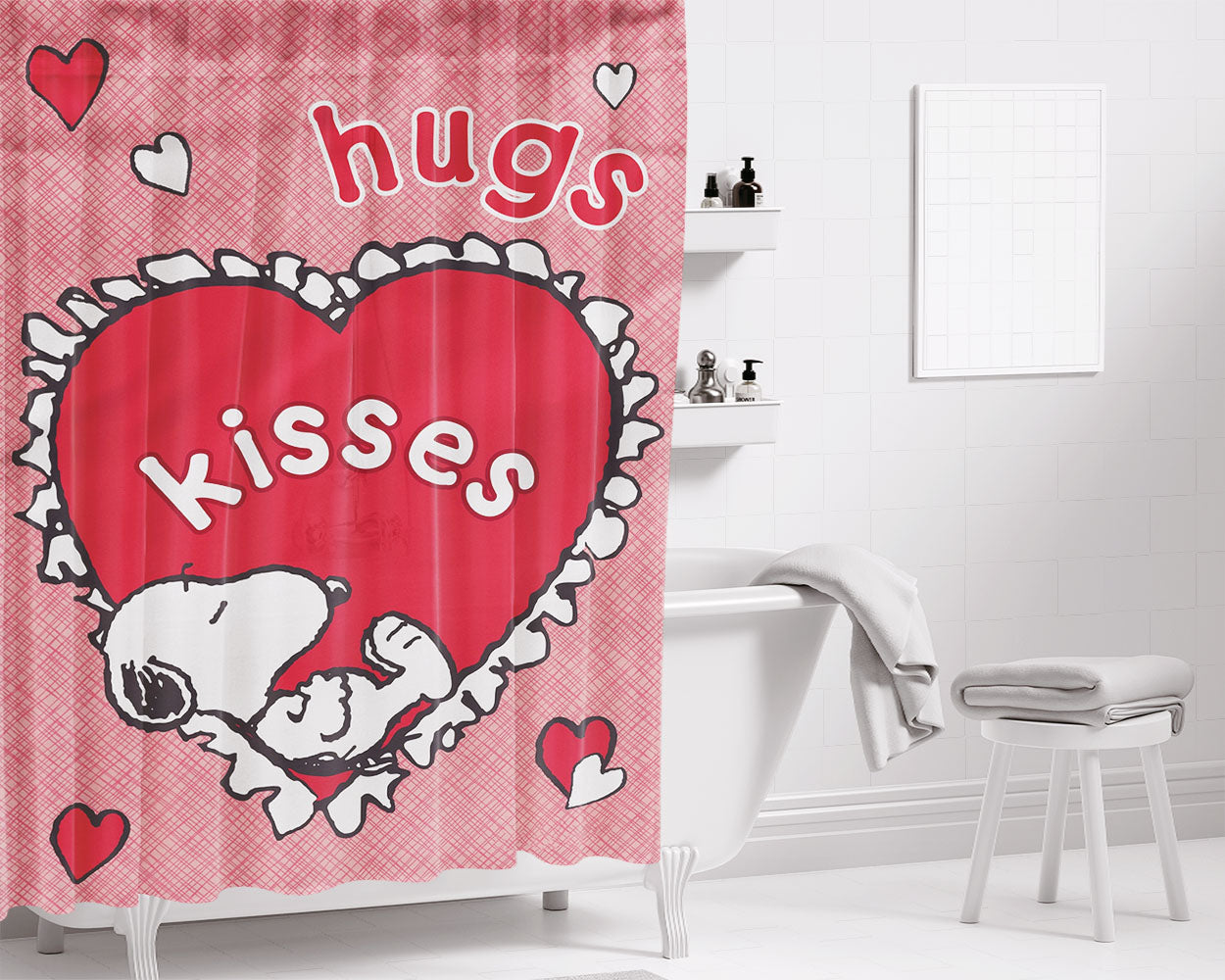 Snoopy Valentine'S Day Heart Bathroom Shower Curtain Fabric Waterproof | 66 X 72 Inch