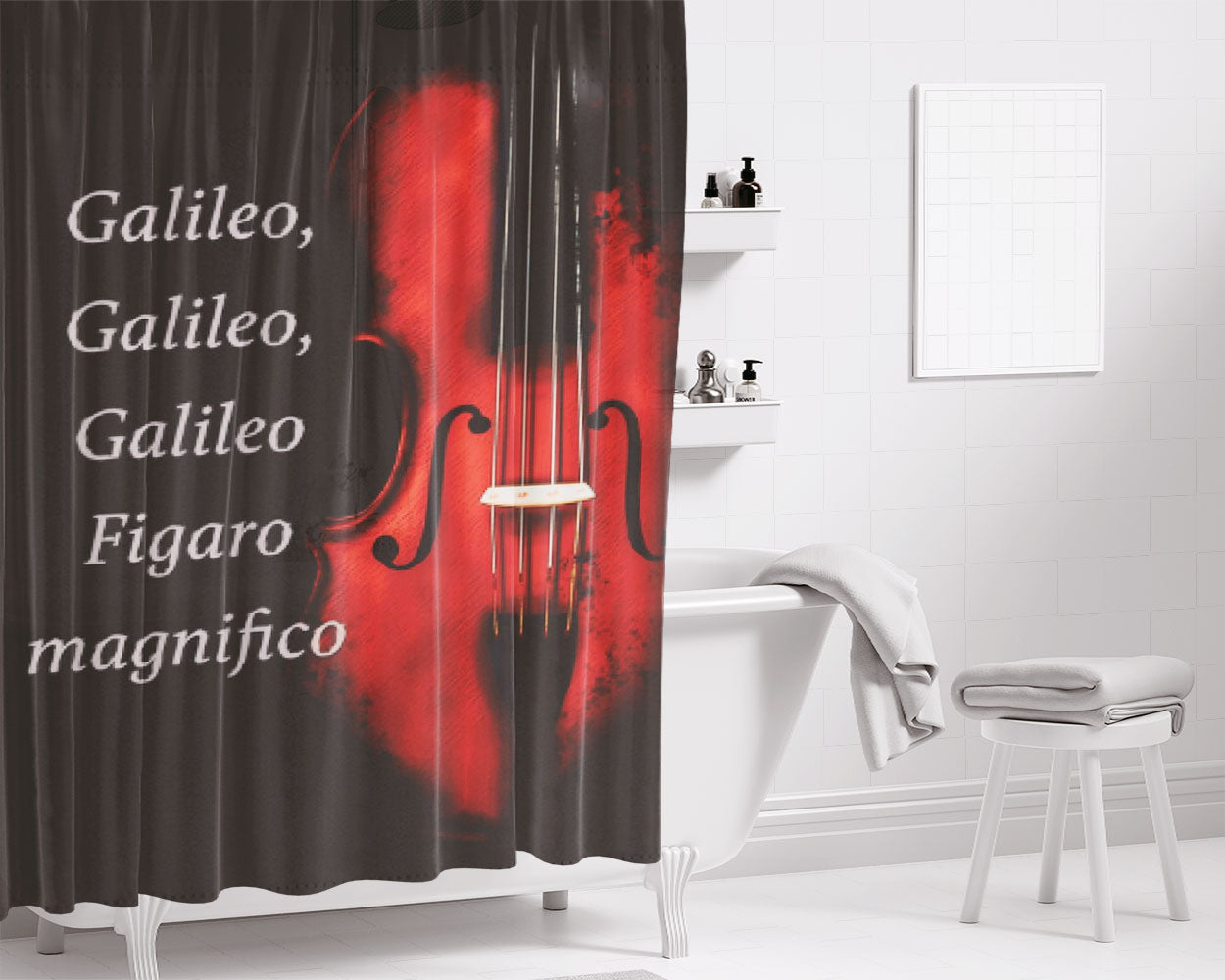 Violin Bathroom Shower Curtain Fabric Waterproof | 66 X 72 Inch