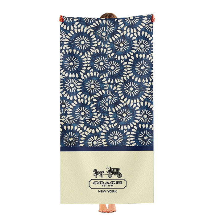 Coach New York Blue Floral Batik Ultra-Soft Luxury Bathroom Towels
