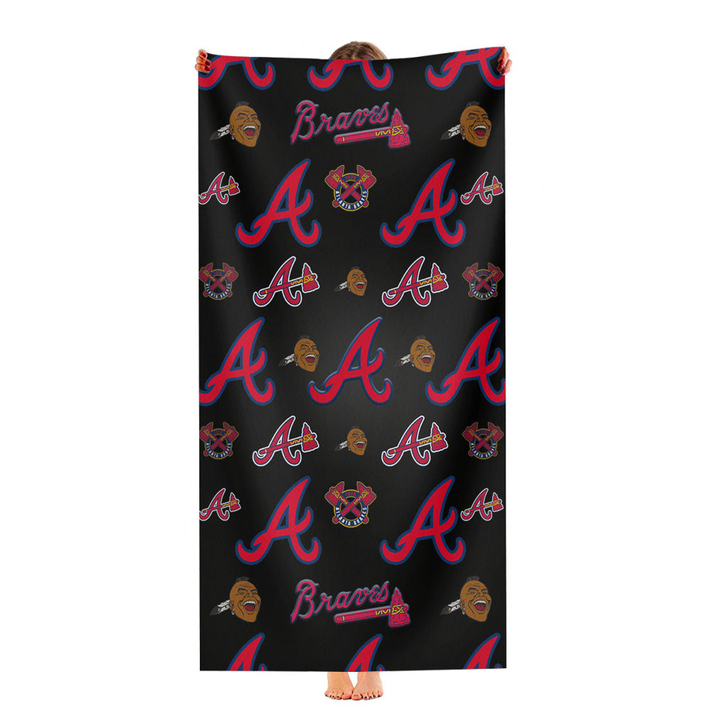 Atlanta Braves Logo Pattern Black Ultra-Soft Luxury Bathroom Towels