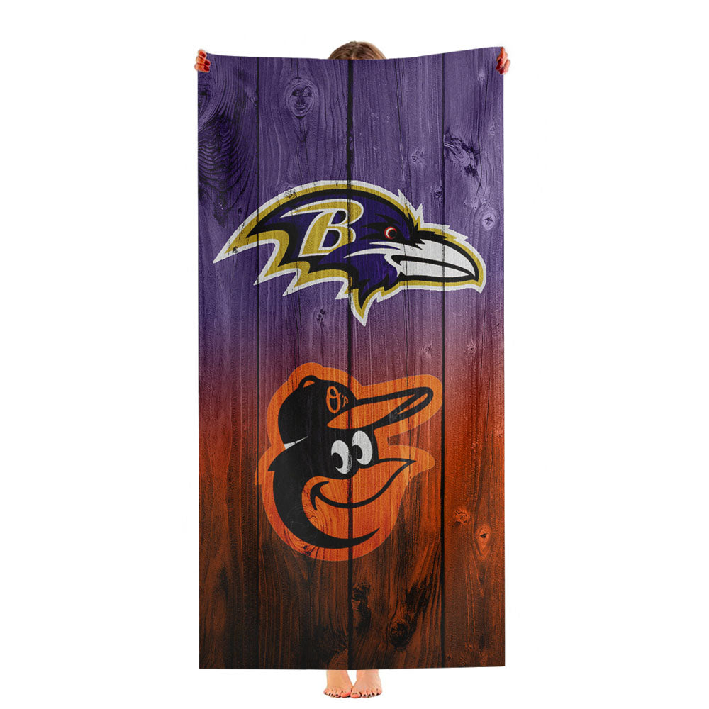 Baltimore Ravens Nfl Orioles Mlb Logo Dark Wood Ultra-Soft Luxury Bathroom Towels
