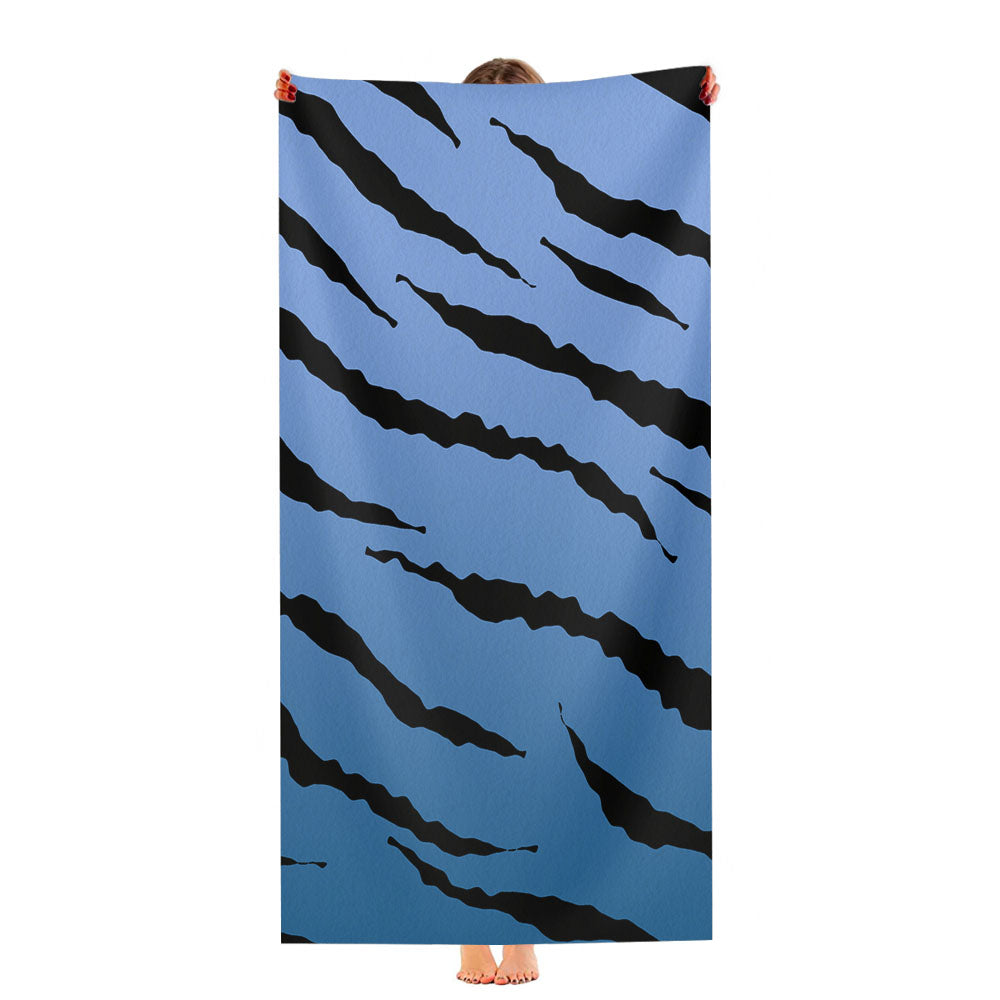 Black Blue Gradient Tiger Skin Texture Nature Pattern Ultra-Soft Luxury Bathroom Towels