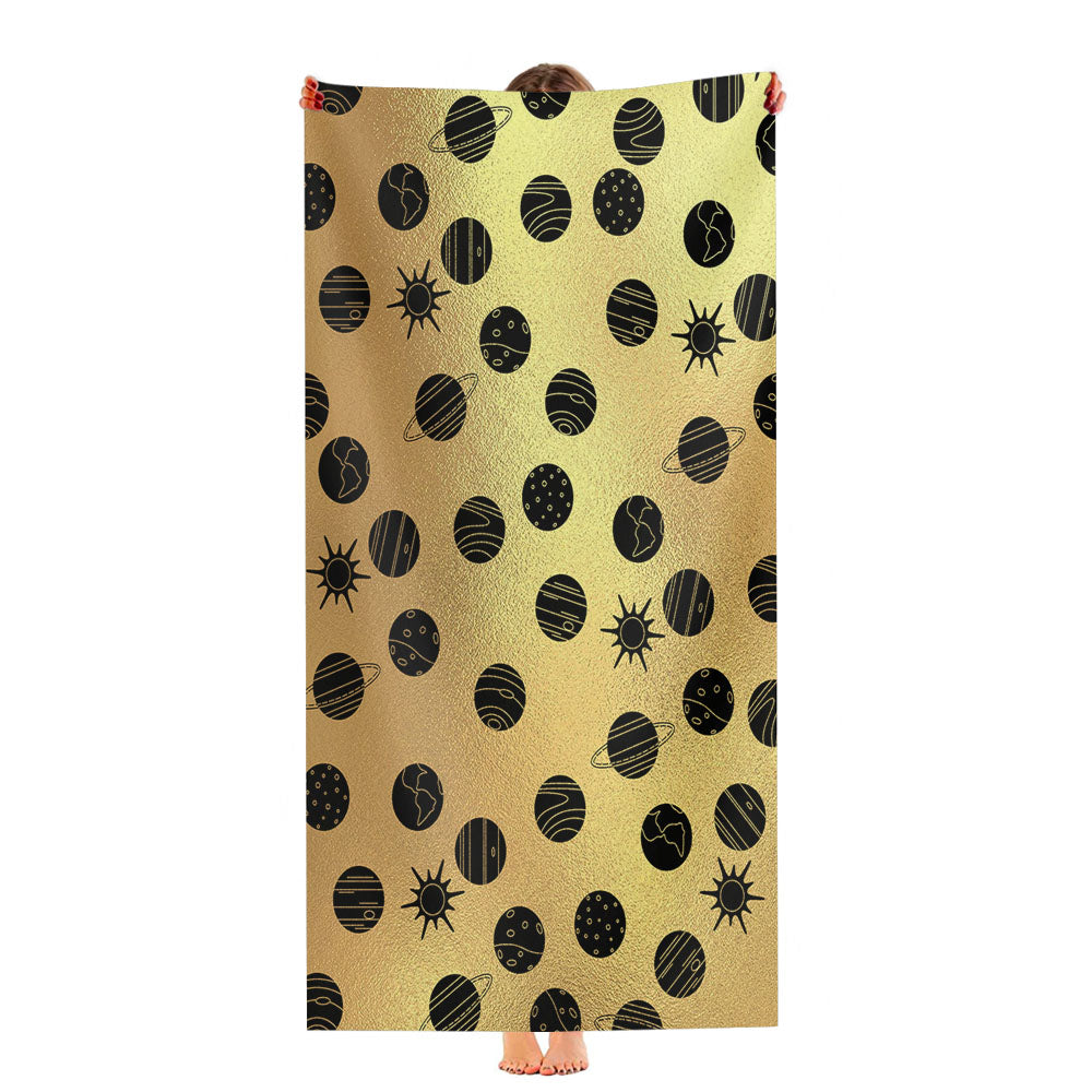 Black Gold Planet Pattern Doodle Ultra-Soft Luxury Bathroom Towels