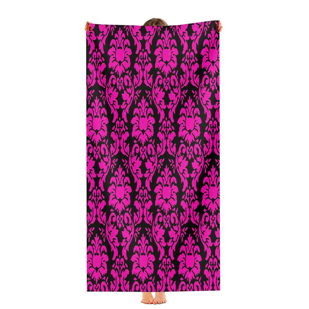 Black Pink Damask Pattern Ultra-Soft Luxury Bathroom Towels