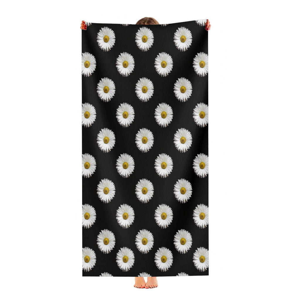 Black White Daisy Flower Pattern Ultra-Soft Luxury Bathroom Towels