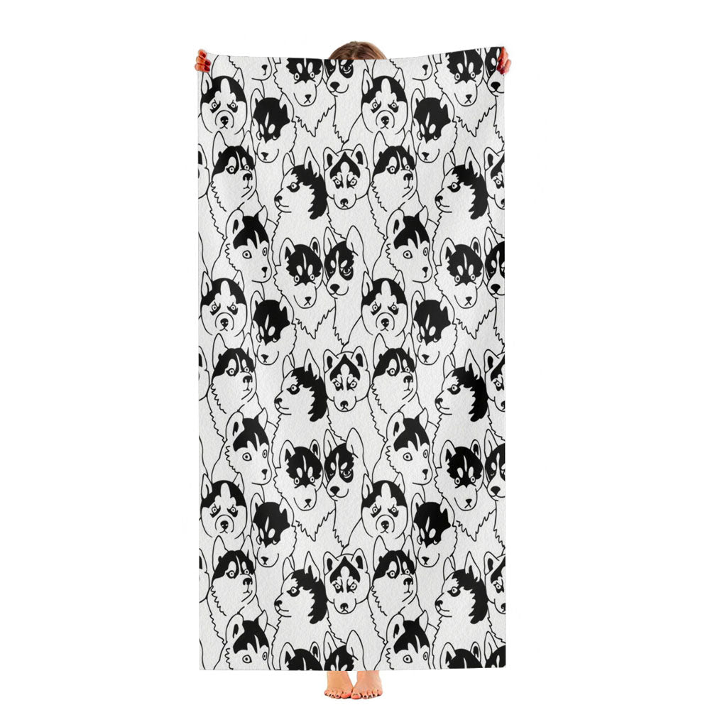 Black White Husky Pattern Ultra-Soft Luxury Bathroom Towels