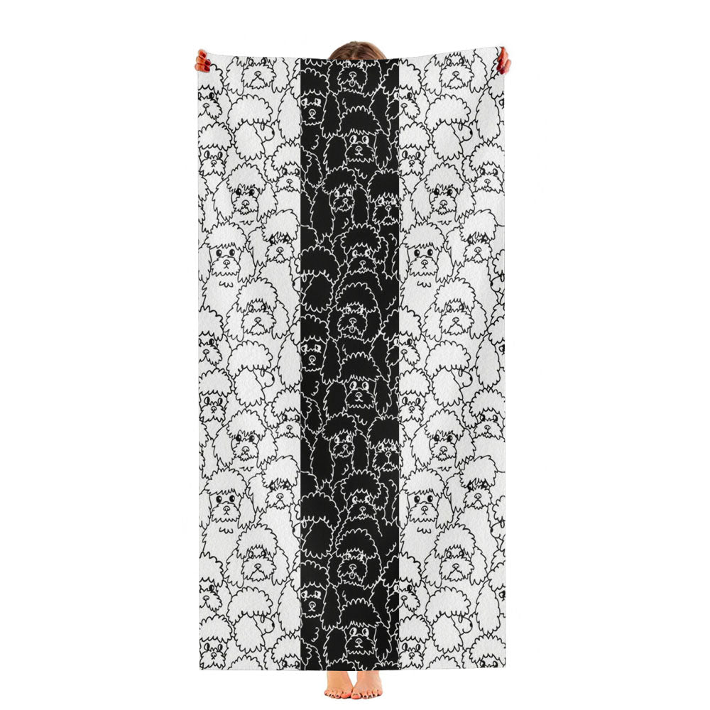Black White Poodle Pattern Ultra-Soft Luxury Bathroom Towels