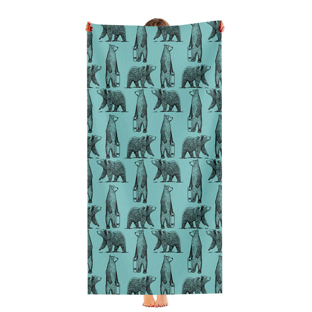 Blue And Black Skate Bear Illustrations Pattern Ultra-Soft Luxury Bathroom Towels