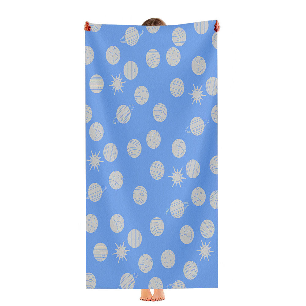 Blue Grey Planet Pattern Doodle Ultra-Soft Luxury Bathroom Towels