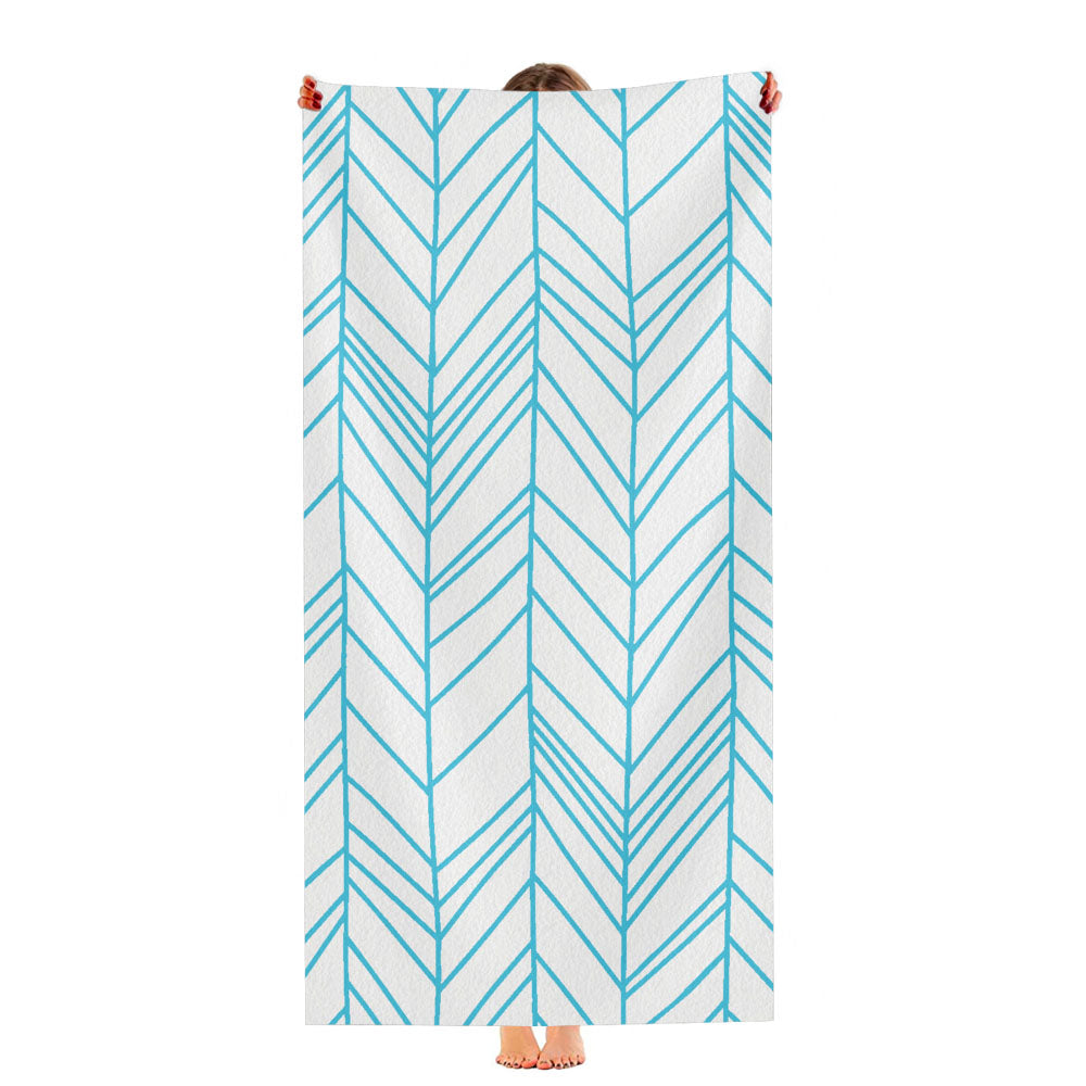 Blue Line Hand Drawn Chevron Seamless Pattern Ultra-Soft Luxury Bathroom Towels
