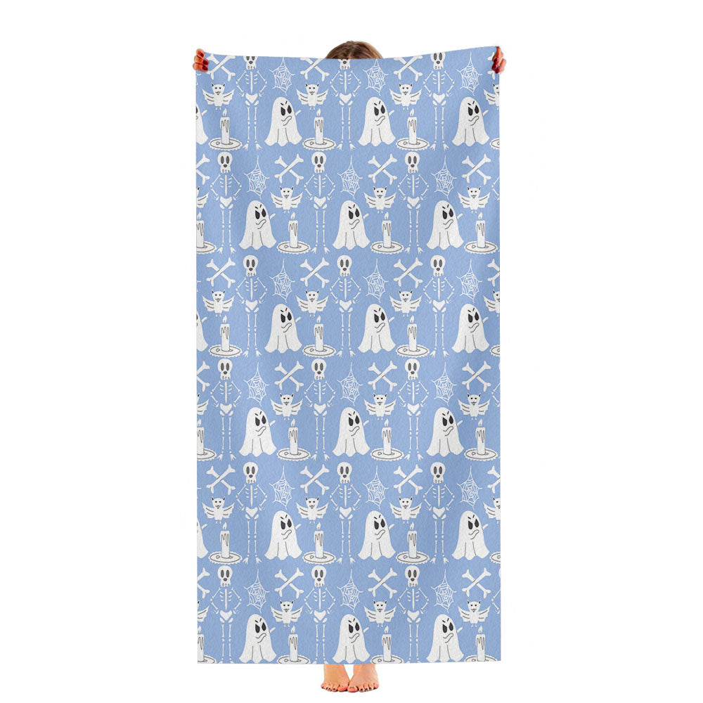 Blue Pattern Halloween Ghost Skeleton Ultra-Soft Luxury Bathroom Towels