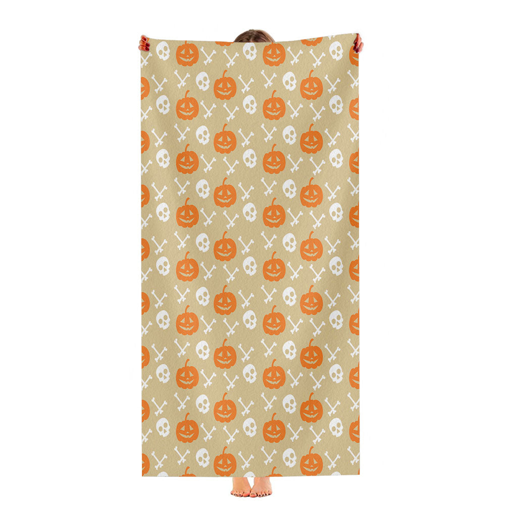 Brown Pattern Pumpkins Bone And Head Skeleton Halloween Prints Ultra-Soft Luxury Bathroom Towels