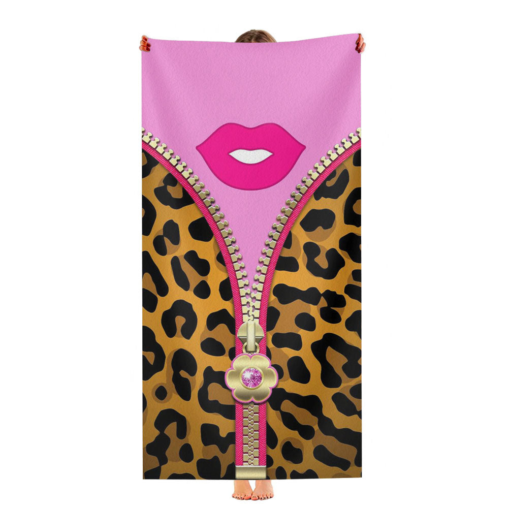Cheetah Zipper Pattern And Lips Pink Ultra-Soft Luxury Bathroom Towels