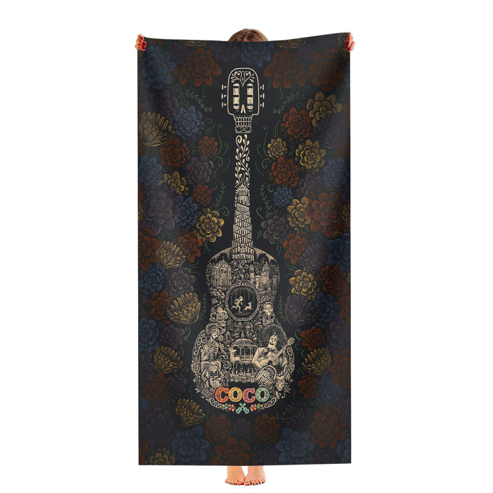 Coco Guitar Flower Pattern Ultra-Soft Luxury Bathroom Towels