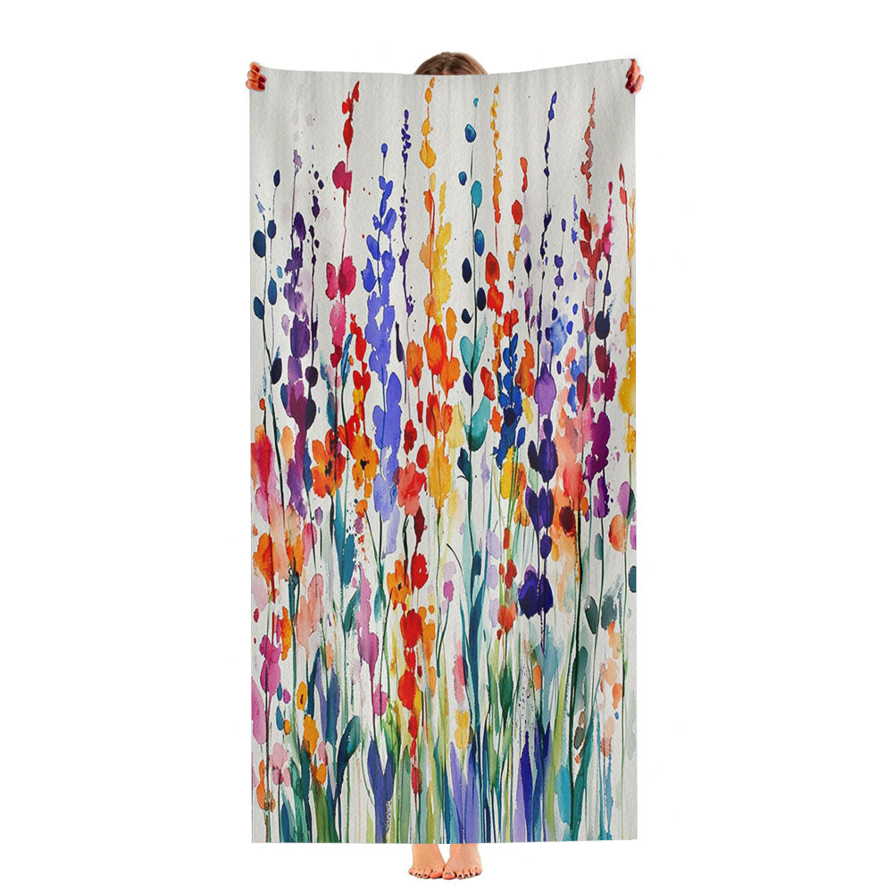 Colorful Watercolor Floral Ultra-Soft Luxury Bathroom Towels