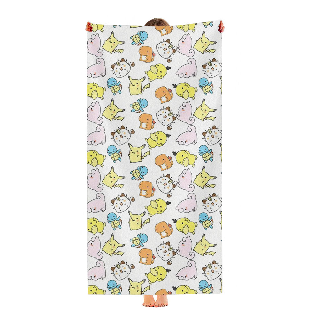 Cute Pokemon Collections Line Art Pattern Ultra-Soft Luxury Bathroom Towels