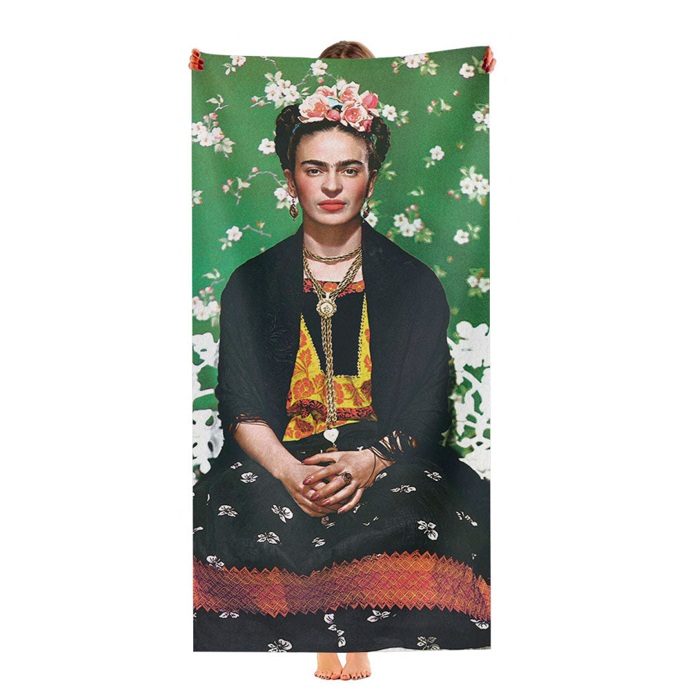 Frida Kahlo Floral Flower Pattern Portrait Art Ultra-Soft Luxury Bathroom Towels