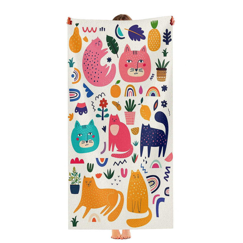 Funny Cat And Fruits Pattern Ultra-Soft Luxury Bathroom Towels