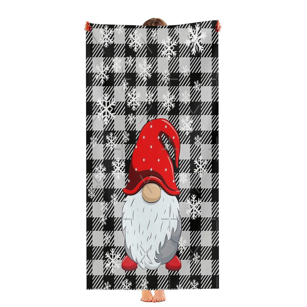 Gnomes Gray Buffalo Plaid Christmas Snowflakes Ultra-Soft Luxury Bathroom Towels