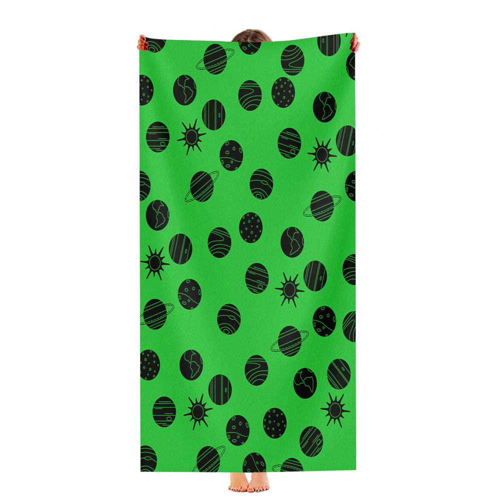 Green Black Planet Pattern Doodle Ultra-Soft Luxury Bathroom Towels