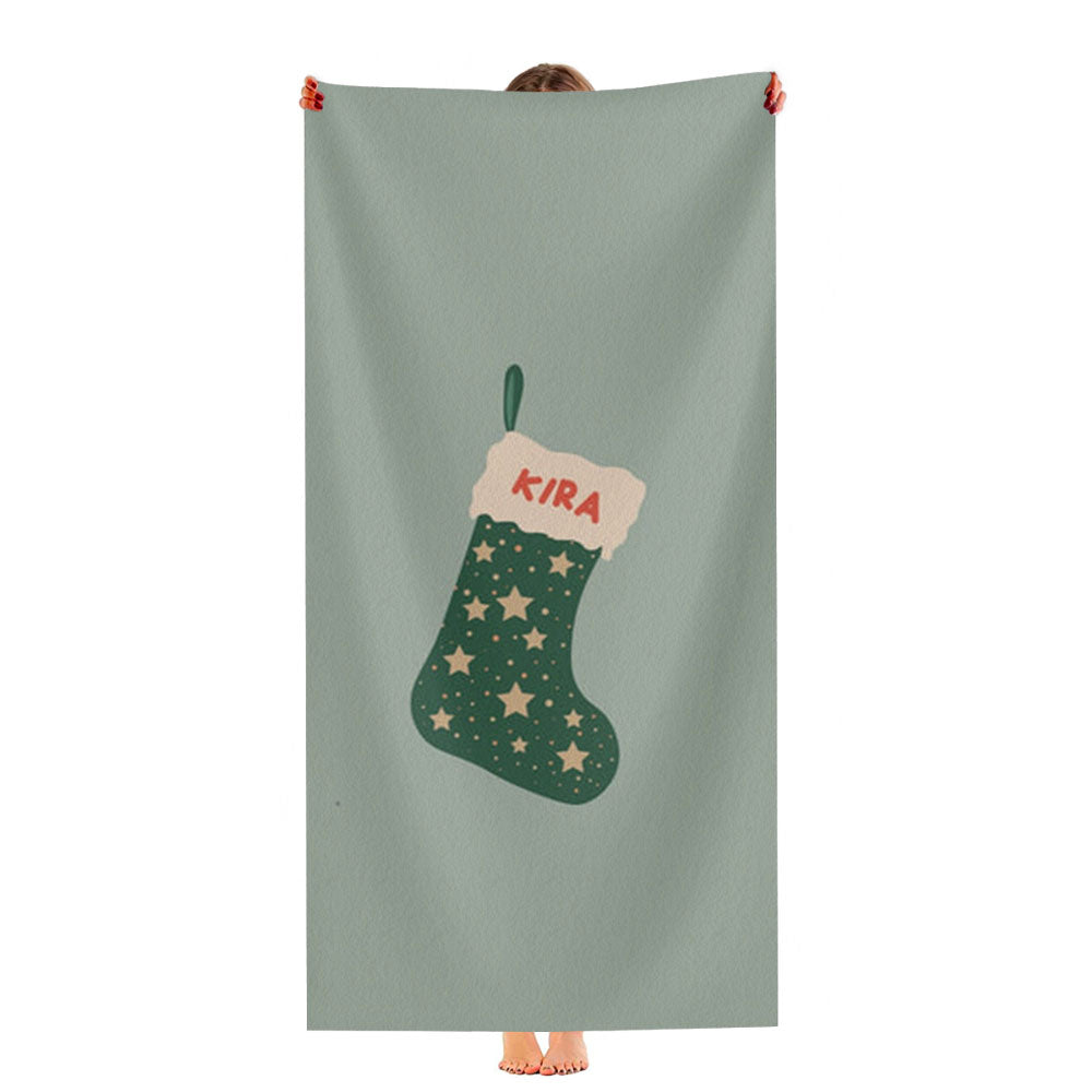 Green Stocking - Personalised Christmas Ultra-Soft Luxury Bathroom Towels