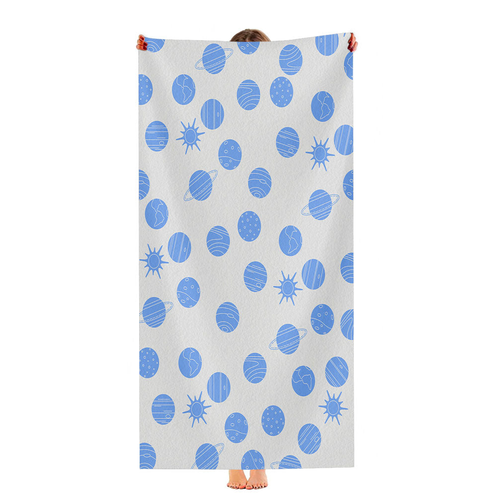 Grey Blue Planet Pattern Doodle Ultra-Soft Luxury Bathroom Towels