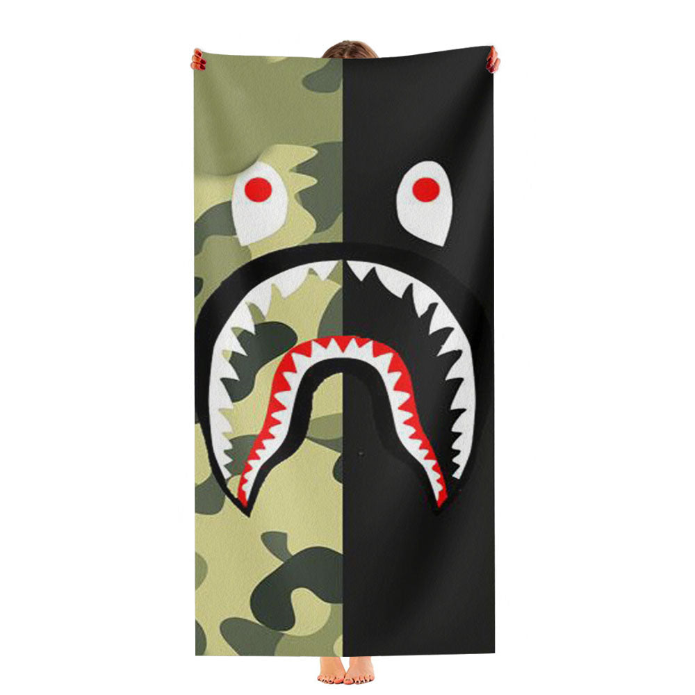 Half Camo Bape Shark Face Pattern Ultra-Soft Luxury Bathroom Towels