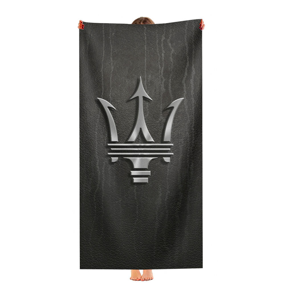Maserati Metal Logo Emblem Leather Texture Ultra-Soft Luxury Bathroom Towels