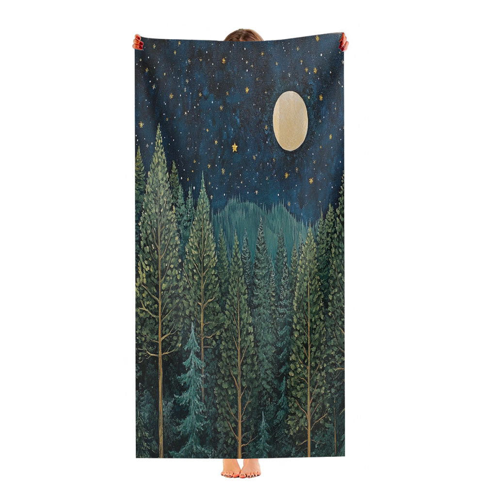 Moonlit Evergreen Forest Ultra-Soft Luxury Bathroom Towels