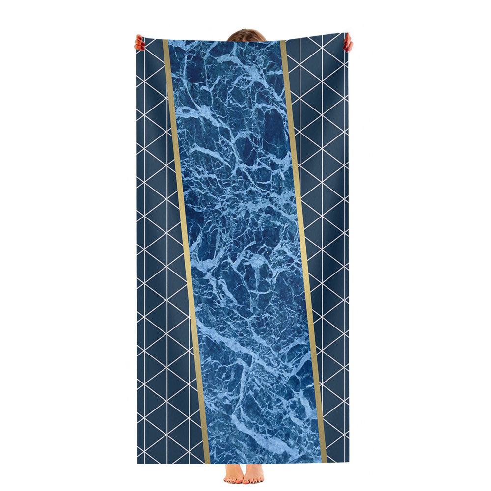 Navy White Marble Geometric Triangle And Gold Line Pattern Ultra-Soft Luxury Bathroom Towels